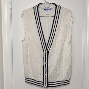 Vintage Pendleton white cable knit varsity striped sweater vest Medium women's